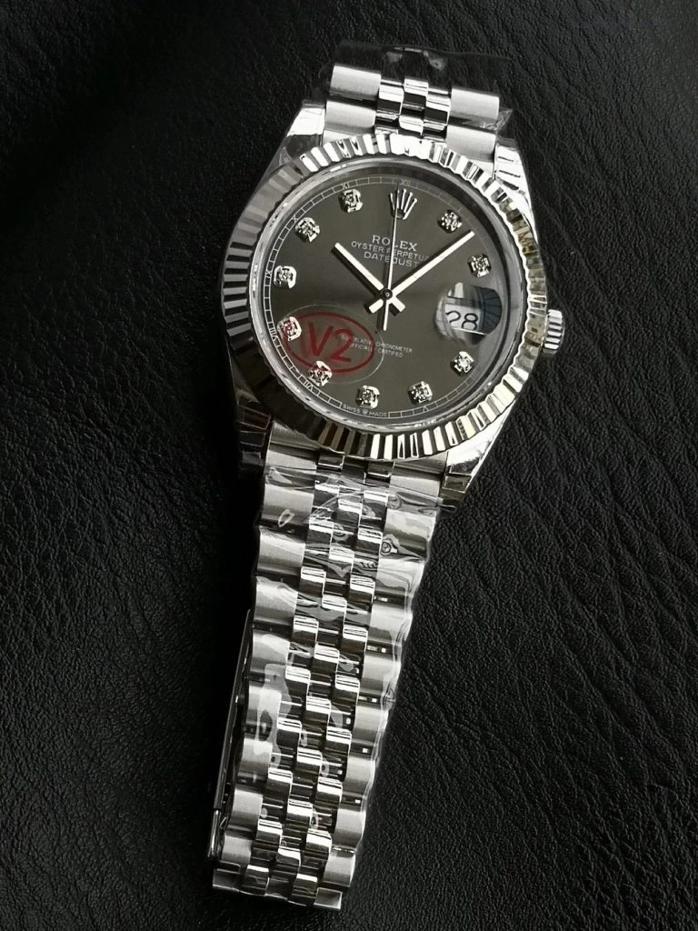Premium Replica Uhr Rolex Datejust m126334-0006 graues Zifferblatt mit Diamantindizes 41mm