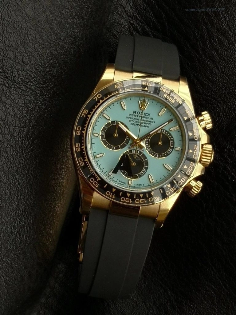 Premium Replica Uhr Rolex Daytona M126518LN-0014 mit türkisblauem Zifferblatt und Oysterflex-Band 40mm
