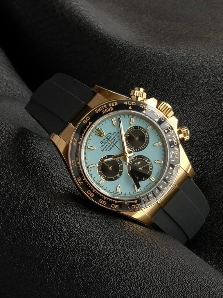 Premium Replica Uhr Rolex Daytona M126518LN-0014 mit türkisblauem Zifferblatt und Oysterflex-Band 40mm