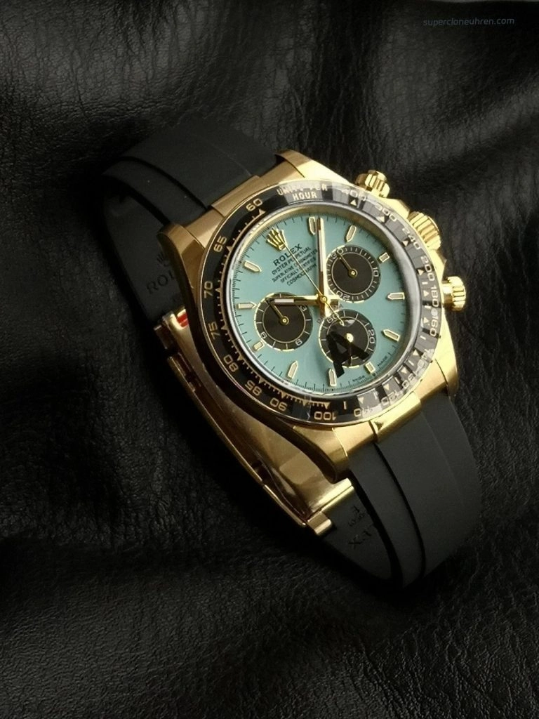 Premium Replica Uhr Rolex Daytona M126518LN-0014 mit türkisblauem Zifferblatt und Oysterflex-Band 40mm