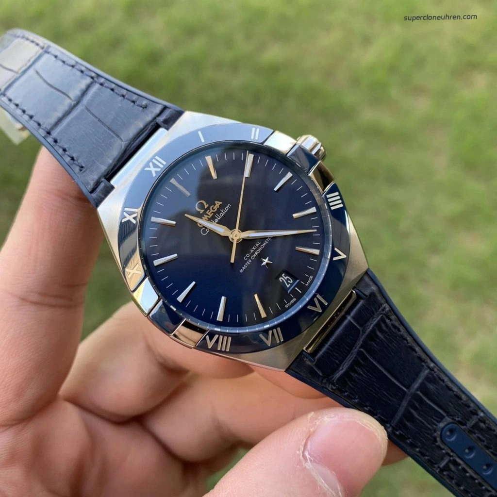 Premium Replica Uhr Omega Constellation 131.33.41.21.03.001 blaues Kautschukband 41mm