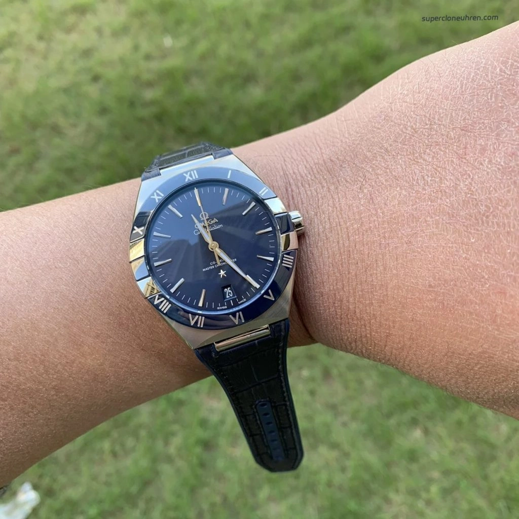 Premium Replica Uhr Omega Constellation 131.33.41.21.03.001 blaues Kautschukband 41mm