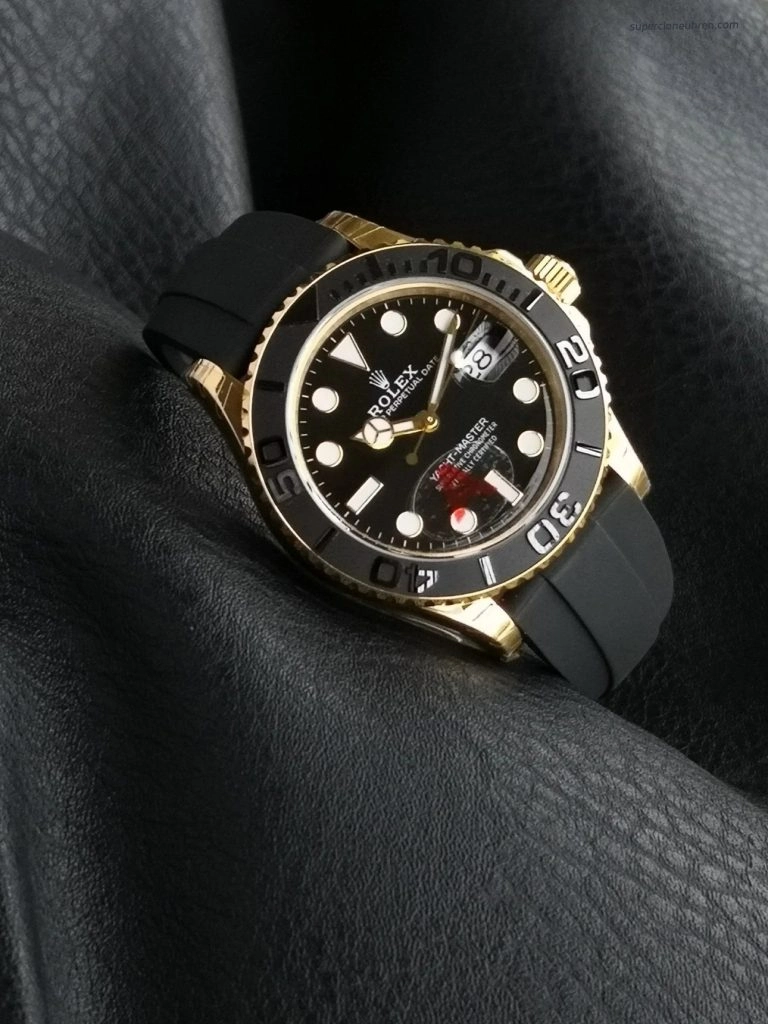 Premium Replica Uhr Rolex Yacht-Master M226658-0001 Schwarz-Gold Kautschukband 42 mm