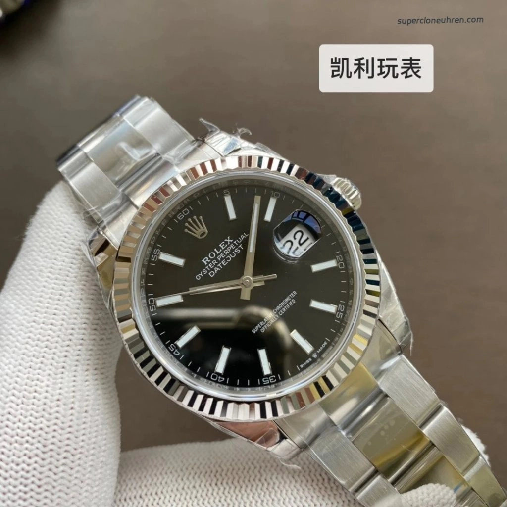 Premium Replica Uhr Rolex Datejust 126334-0018 mit geriffelter Edelstahllünette 41mm