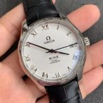 Premium Replica Uhr Omega De Ville 431.13.41.21.02.001 silbernes Zifferblatt mit Alligatorlederband 41mm