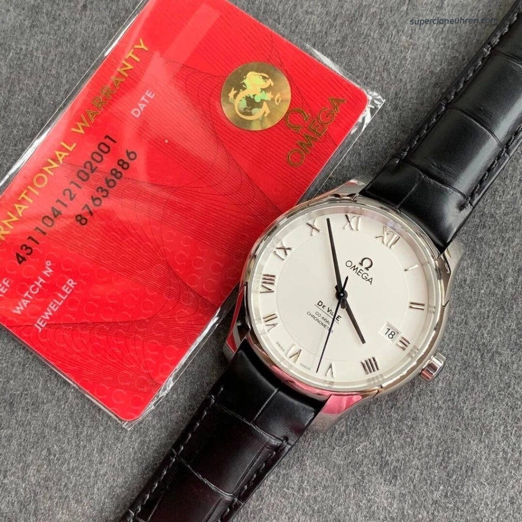 Premium Replica Uhr Omega De Ville 431.13.41.21.02.001 silbernes Zifferblatt mit Alligatorlederband 41mm