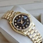 Premium Replica Uhr Rolex Lady-Datejust 178278 Schwarz-Gold mit Diamantindizes 31mm