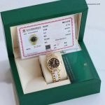 Premium Replica Uhr Rolex Lady-Datejust 178278 Schwarz-Gold mit Diamantindizes 31mm