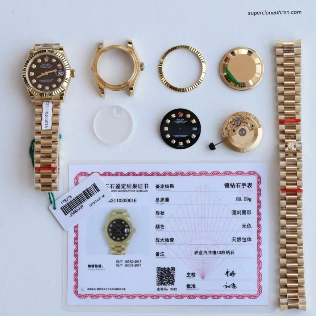 Premium Replica Uhr Rolex Lady-Datejust 178278 Schwarz-Gold mit Diamantindizes 31mm