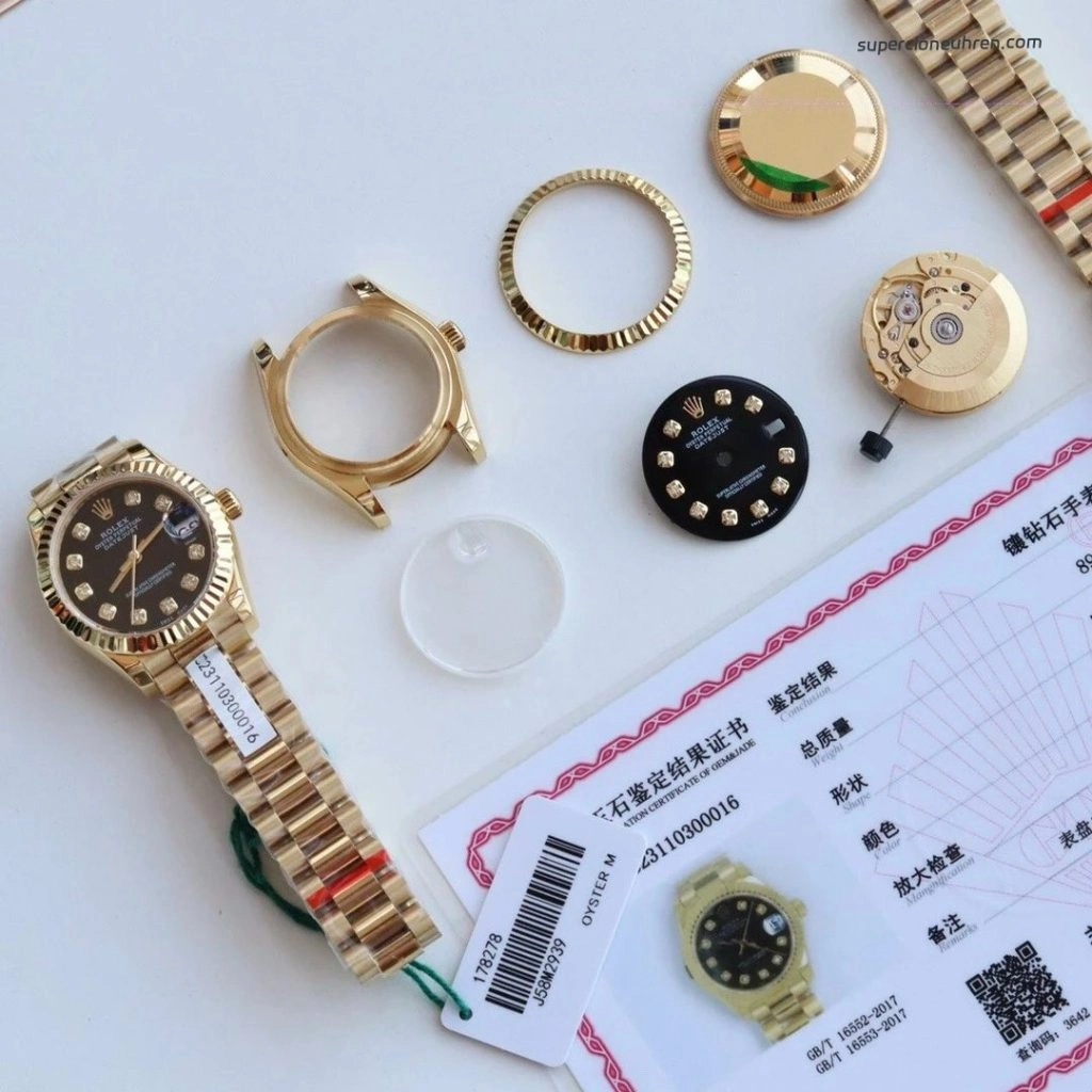 Premium Replica Uhr Rolex Lady-Datejust 178278 Schwarz-Gold mit Diamantindizes 31mm