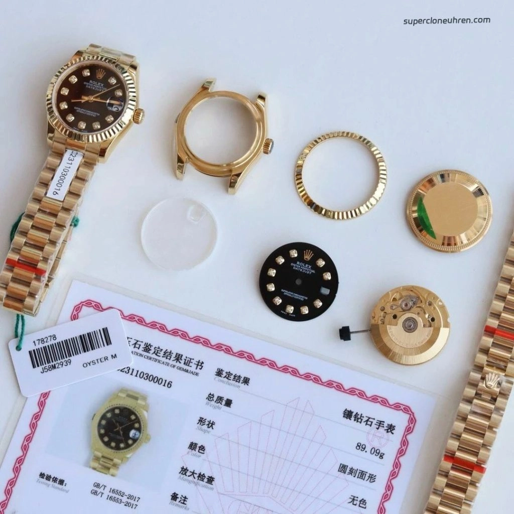 Premium Replica Uhr Rolex Lady-Datejust 178278 Schwarz-Gold mit Diamantindizes 31mm