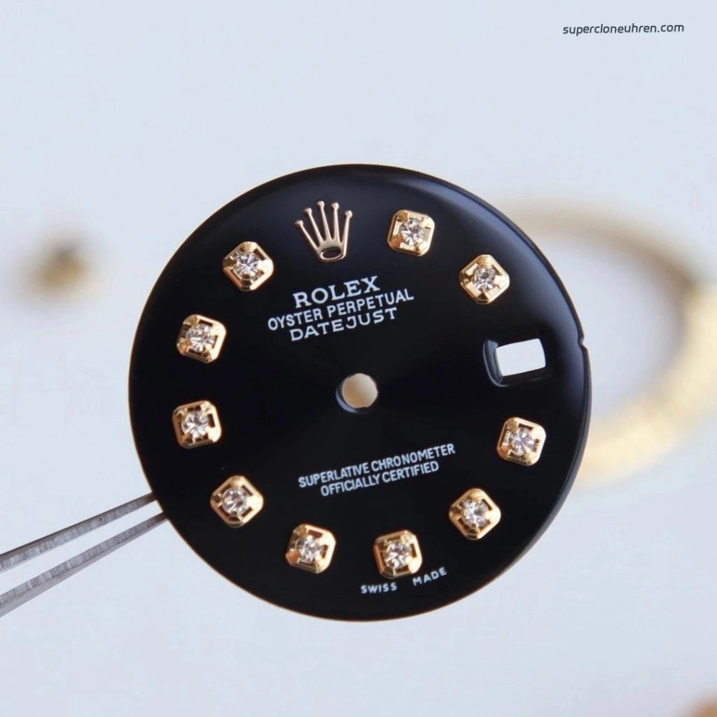Premium Replica Uhr Rolex Lady-Datejust 178278 Schwarz-Gold mit Diamantindizes 31mm