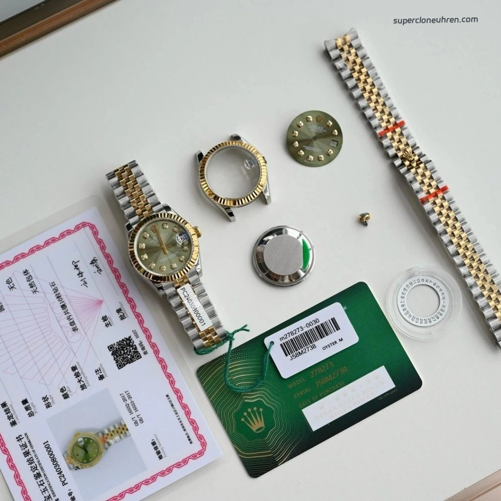 Premium Replica Uhr Rolex Datejust m278273-0030 Oystersteel-Gelbgold mit Diamantindizes 31 mm