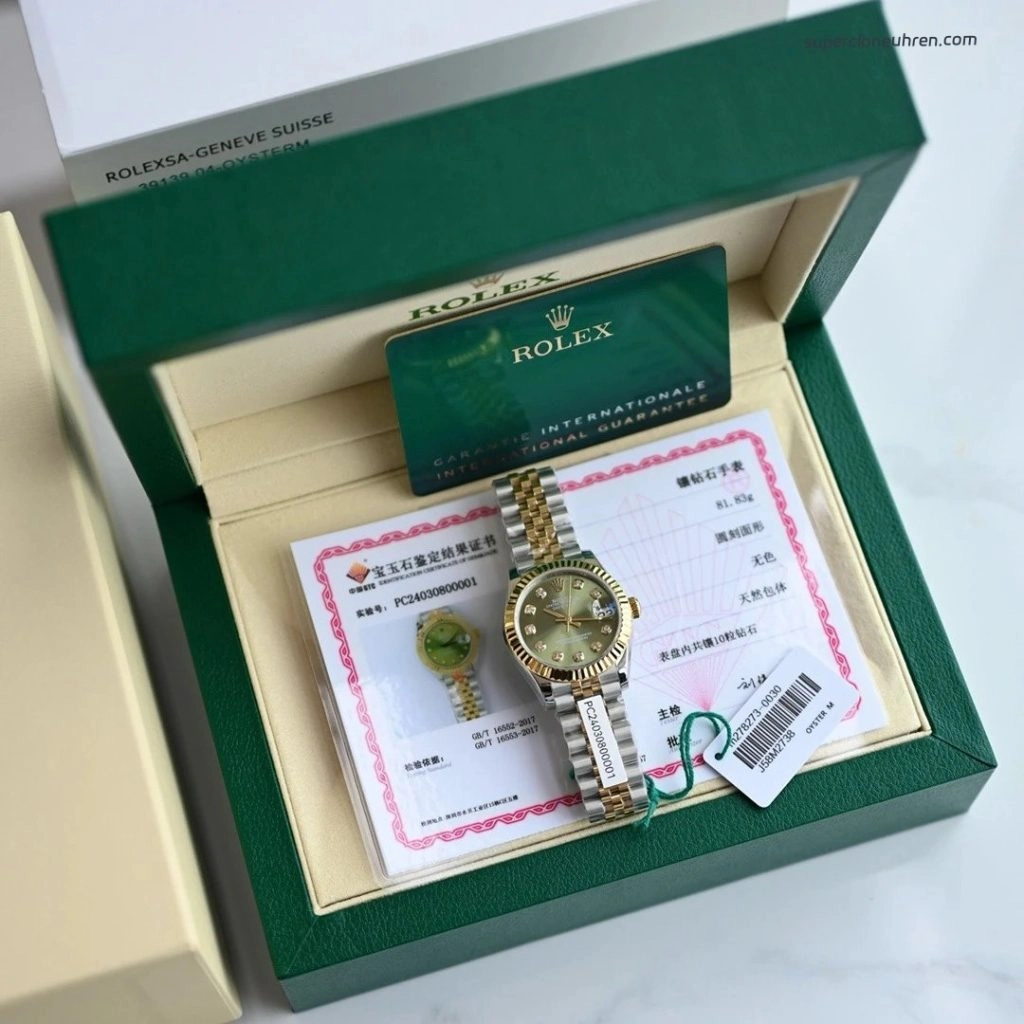 Premium Replica Uhr Rolex Datejust m278273-0030 Oystersteel-Gelbgold mit Diamantindizes 31 mm