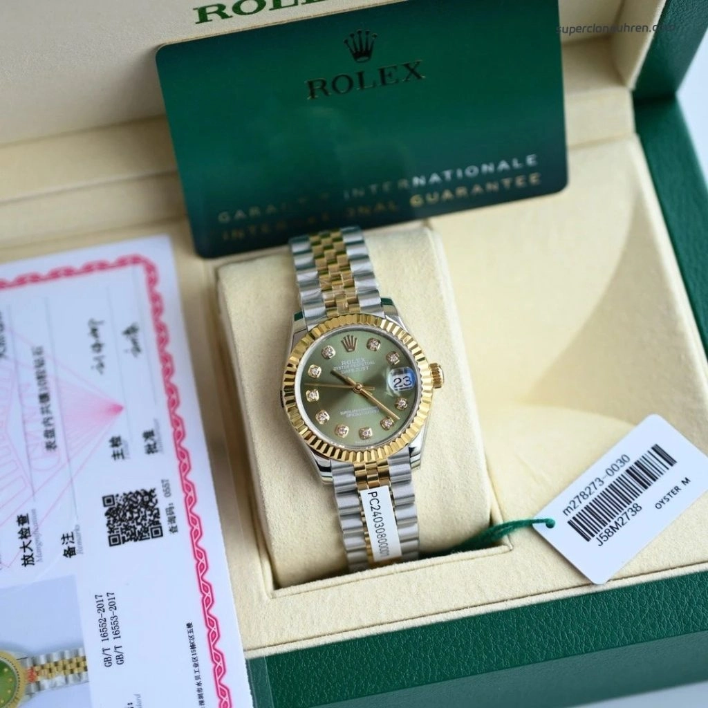 Premium Replica Uhr Rolex Datejust m278273-0030 Oystersteel-Gelbgold mit Diamantindizes 31 mm