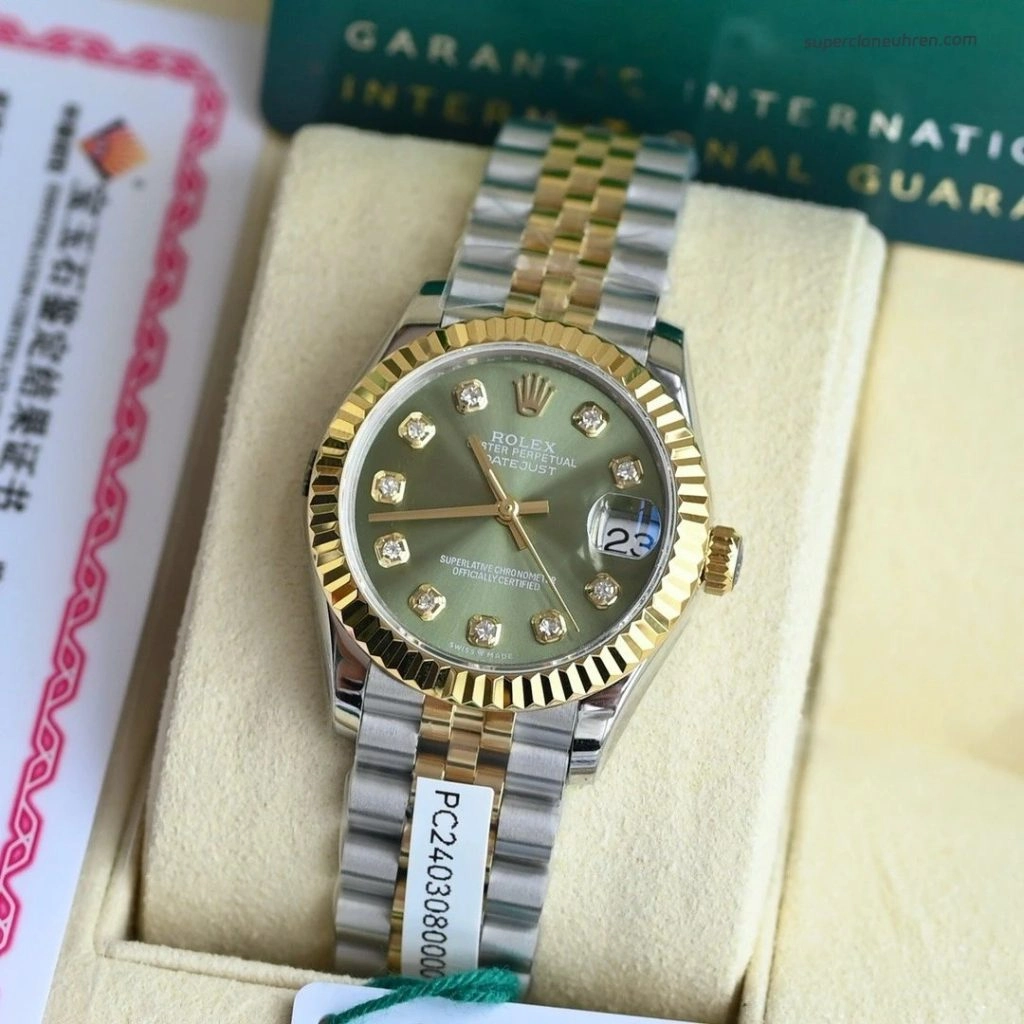 Premium Replica Uhr Rolex Datejust m278273-0030 Oystersteel-Gelbgold mit Diamantindizes 31 mm