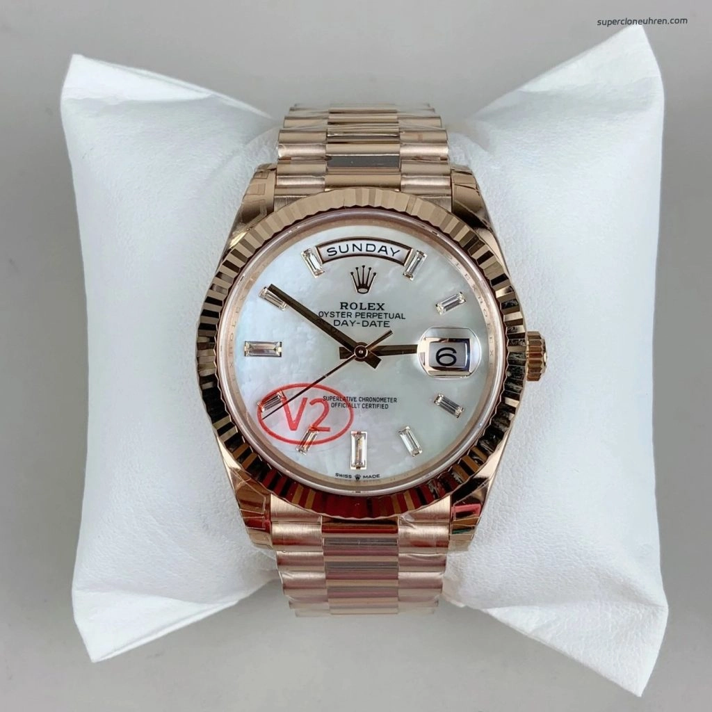 1:1 Super Clone Uhr Rolex Day-Date 228235-0056 Roségold mit Perlmutt-Zifferblatt 40mm