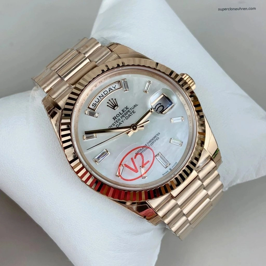 1:1 Super Clone Uhr Rolex Day-Date 228235-0056 Roségold mit Perlmutt-Zifferblatt 40mm