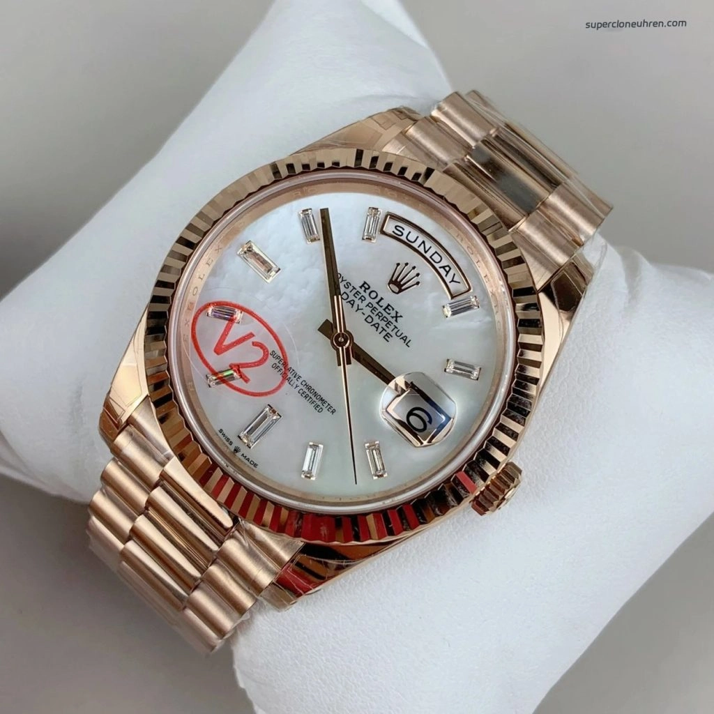 1:1 Super Clone Uhr Rolex Day-Date 228235-0056 Roségold mit Perlmutt-Zifferblatt 40mm