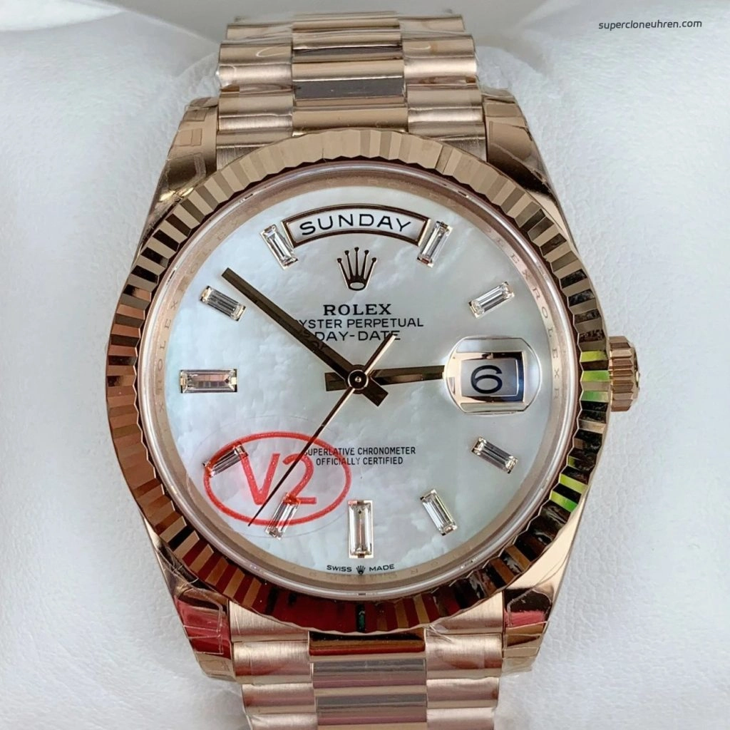 1:1 Super Clone Uhr Rolex Day-Date 228235-0056 Roségold mit Perlmutt-Zifferblatt 40mm