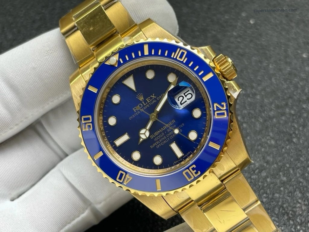 Super Clone Rolex Submariner 116618LB-0003 blaues Zifferblatt Gelbgold 40mm