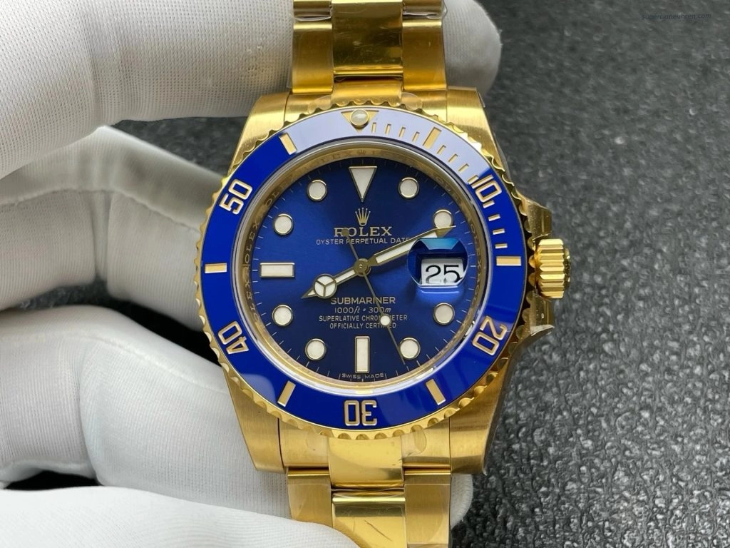 Super Clone Rolex Submariner 116618LB-0003 blaues Zifferblatt Gelbgold 40mm