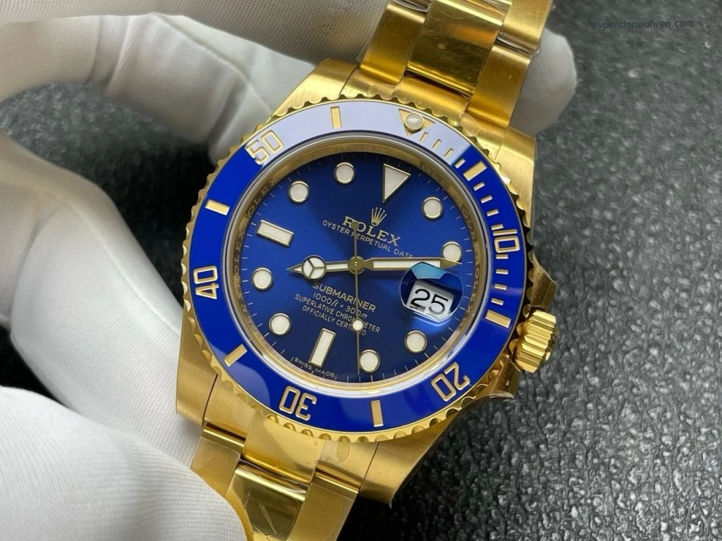 Super Clone Rolex Submariner 116618LB-0003 blaues Zifferblatt Gelbgold 40mm