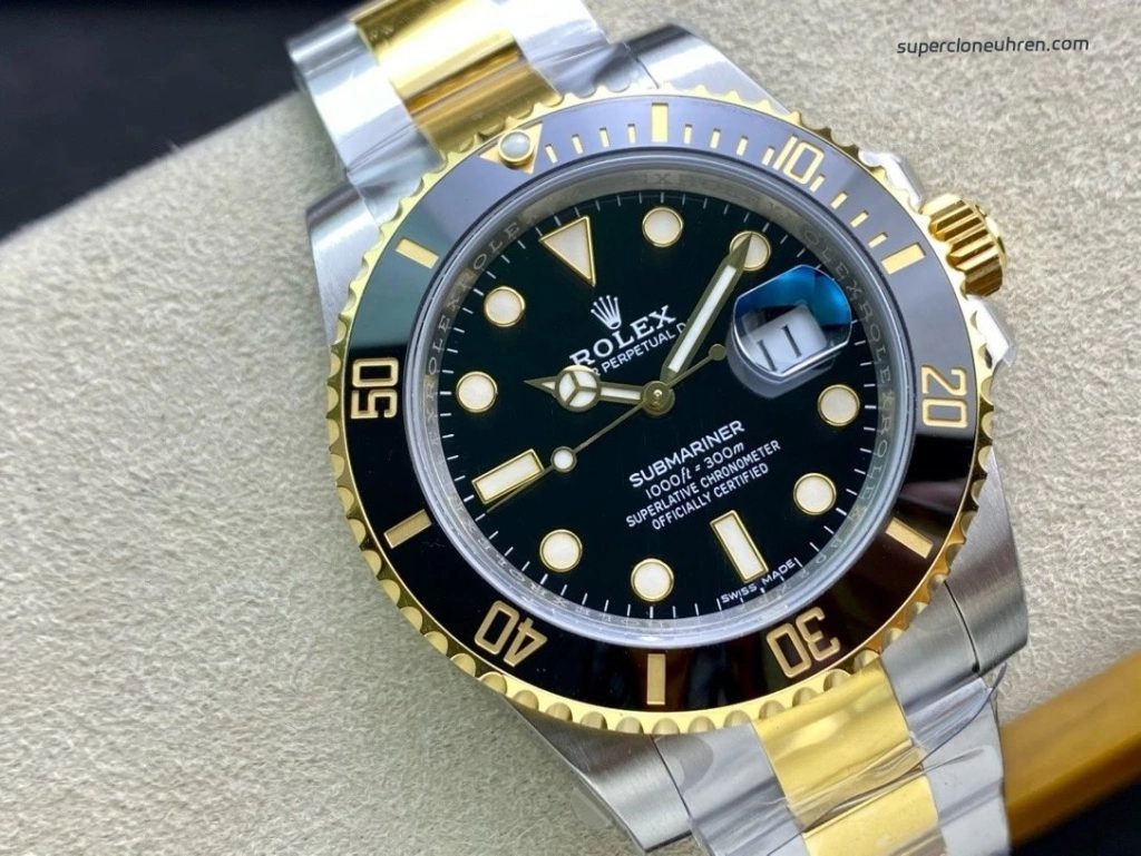 1:1 Super Clone Uhr Rolex Submariner 116613LN-0001 Schwarz Zwiebelgold 40mm