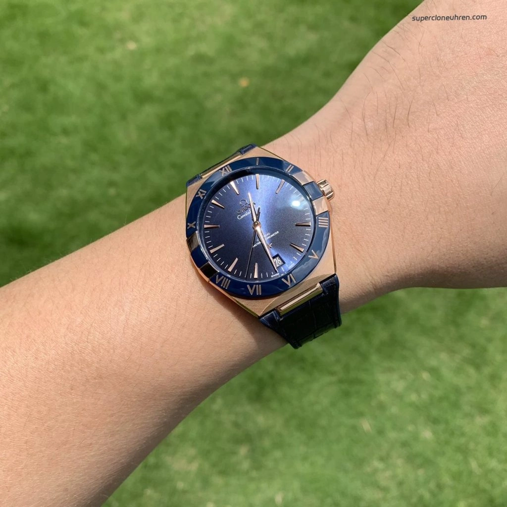 Premium Replica Uhr Omega Constellation 131.63.41.21.03.001 Roségold Keramiklünette 41mm