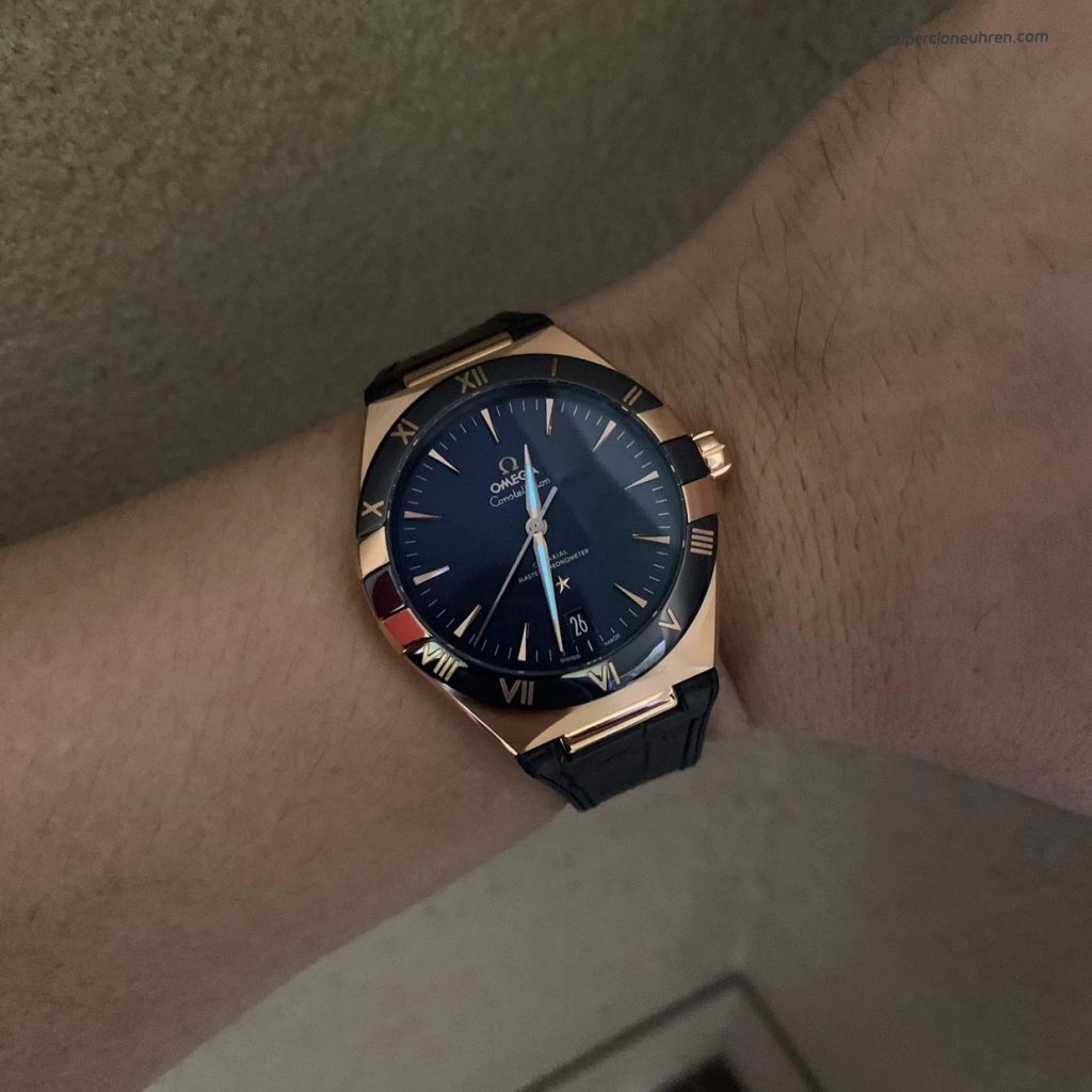 Premium Replica Uhr Omega Constellation 131.63.41.21.03.001 Roségold Keramiklünette 41mm