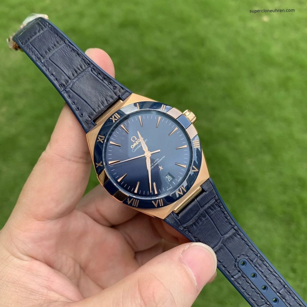 Premium Replica Uhr Omega Constellation 131.63.41.21.03.001 Roségold Keramiklünette 41mm