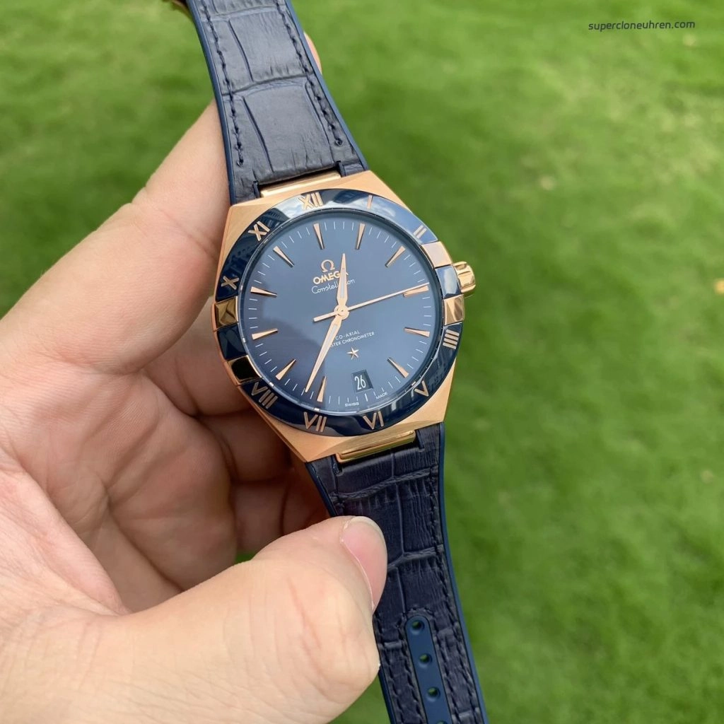 Premium Replica Uhr Omega Constellation 131.63.41.21.03.001 Roségold Keramiklünette 41mm