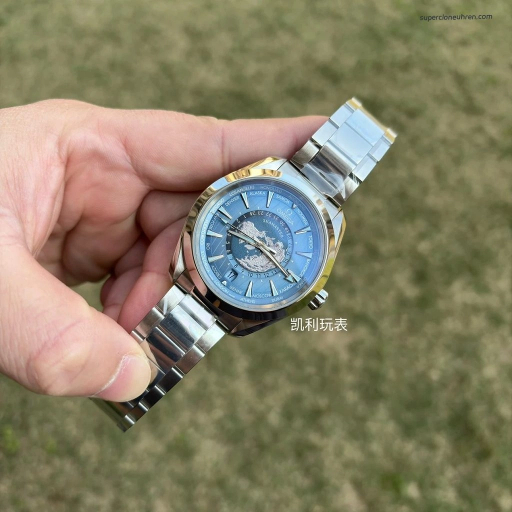 Super Clone Omega Seamaster Aqua Terra Worldtimer 220.10.43.22.03.002 Eisblaues Zifferblatt 43mm