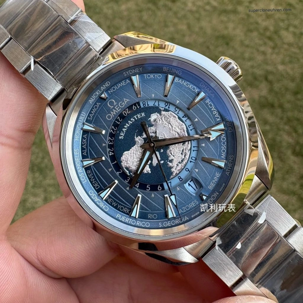 Super Clone Omega Seamaster Aqua Terra Worldtimer 220.10.43.22.03.002 Eisblaues Zifferblatt 43mm