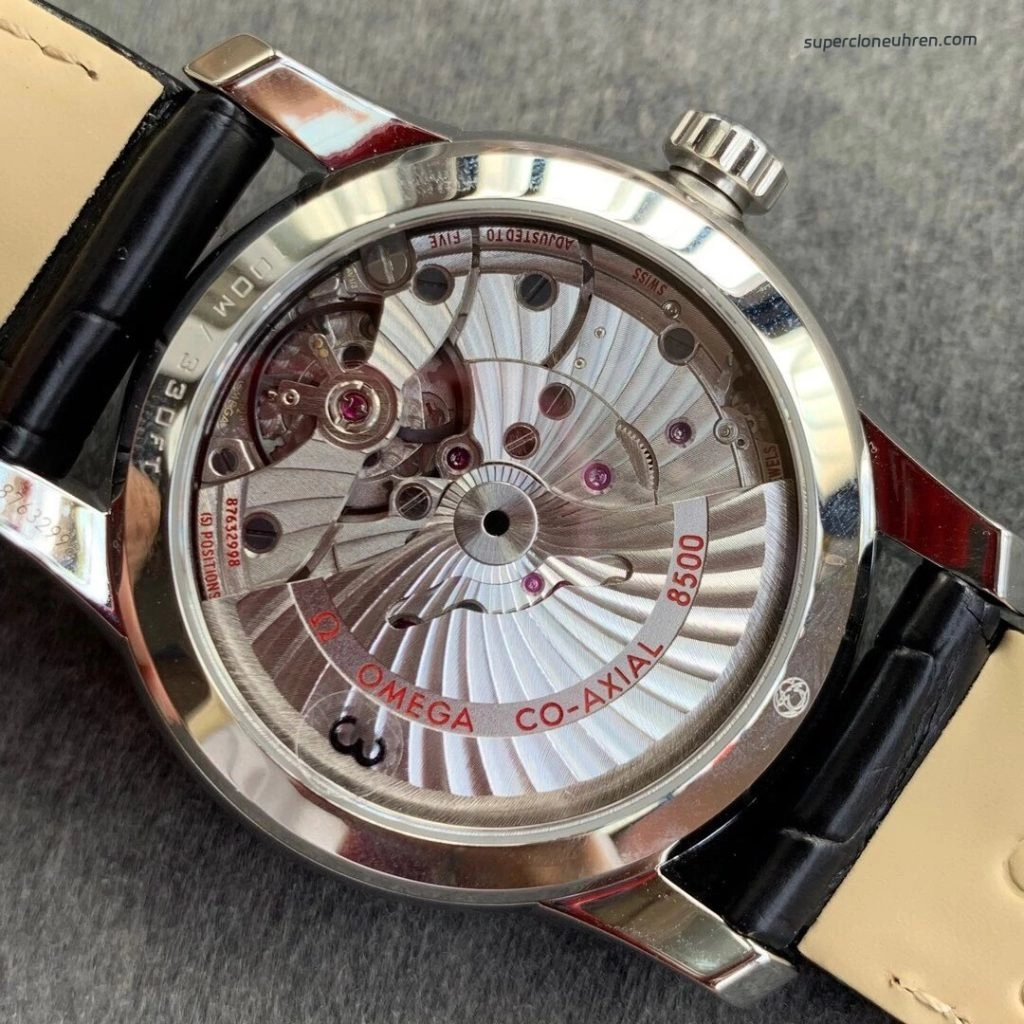 Premium Replica Uhr Omega De Ville 431.13.41.21.01.001 schwarzes Zifferblatt mit Lederband 41mm