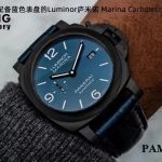 Premium Replica Uhr Panerai Luminor PAM01664 aus Carbon mit tiefblauem Lederband 44mm