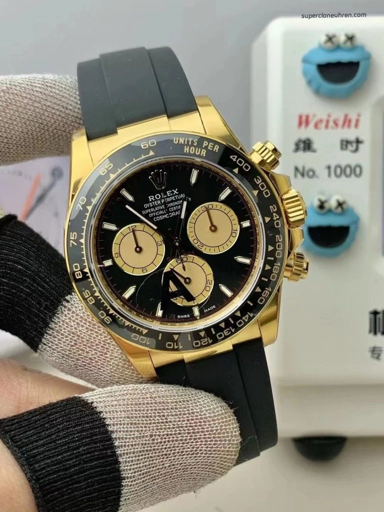 Premium Replica Uhr Rolex Daytona 126518LN Goldoptik mit Kautschukband 40mm