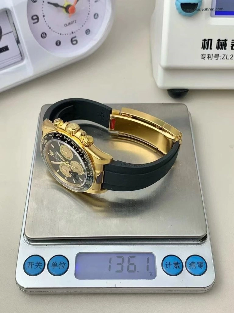 Premium Replica Uhr Rolex Daytona 126518LN Goldoptik mit Kautschukband 40mm