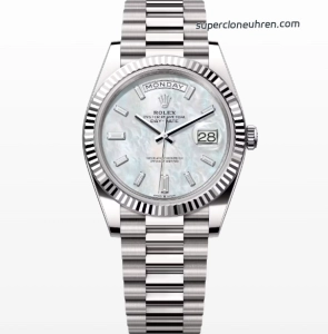 Super Clone Rolex Day-Date 228239-0078 Perlmutt-Zifferblatt mit Diamantbesatz 40mm
