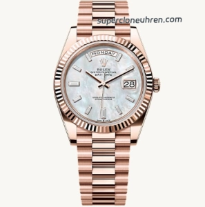 1:1 Super Clone Uhr Rolex Day-Date 228235-0056 Roségold mit Perlmutt-Zifferblatt 40mm