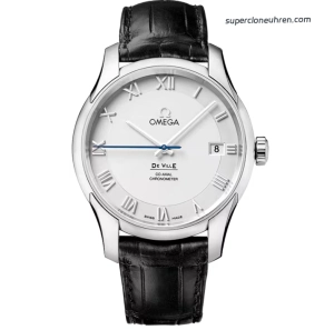 Premium Replica Uhr Omega De Ville 431.13.41.21.02.001 silbernes Zifferblatt mit Alligatorlederband 41mm