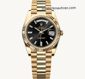 Premium Replica Uhr Rolex Day-Date 228238-0004 Schwarzes Zifferblatt Gelbgold-Optik 40mm