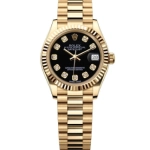 Premium Replica Uhr Rolex Lady-Datejust 178278 Schwarz-Gold mit Diamantindizes 31mm