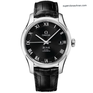Premium Replica Uhr Omega De Ville 431.13.41.21.01.001 schwarzes Zifferblatt mit Lederband 41mm