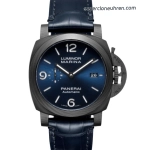 Premium Replica Uhr Panerai Luminor PAM01664 aus Carbon mit tiefblauem Lederband 44mm