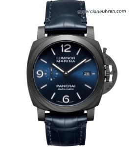 Premium Replica Uhr Panerai Luminor PAM01664 aus Carbon mit tiefblauem Lederband 44mm