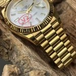 Premium Replica Uhr Rolex Day-Date m228238-0071 mit Perlmuttzifferblatt und Diamantindizes 40mm