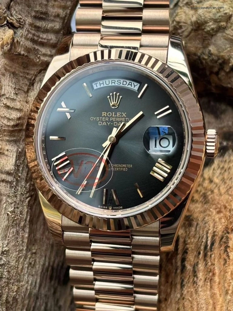 Premium Replica Uhr Rolex Day-Date m228235-0055 Roségold mit grauem Verlaufzifferblatt 40mm