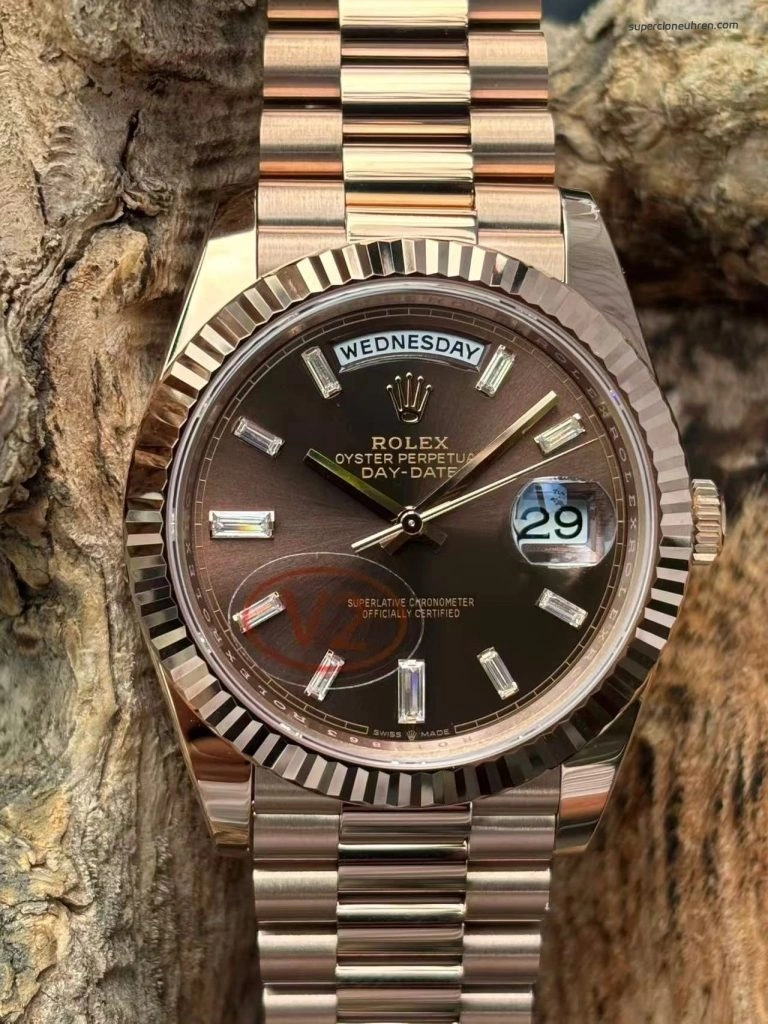 Premium Replica Uhr Rolex Day-Date m228235-0003 Roségold mit schokoladenbraunem Zifferblatt 40mm