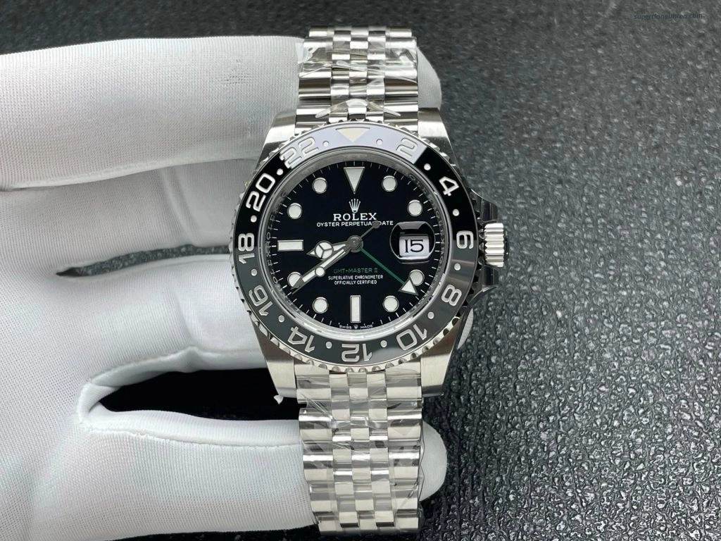 Super Clone Rolex GMT-Master II 126710GRNR-0003 Oystersteel mit schwarzer Lünette 40 mm